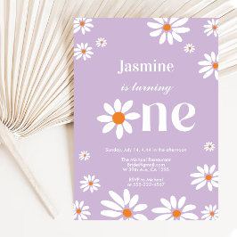 Invitación Lavender Retro Groovy Daisy Florals 1er cumpleaños