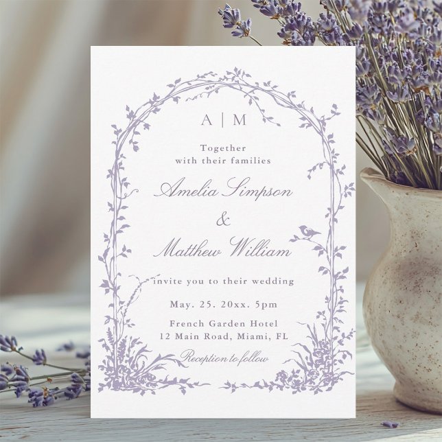 Invitación Lavender Romantic Botanical Arch Garden Wedding (Subido por el creador)