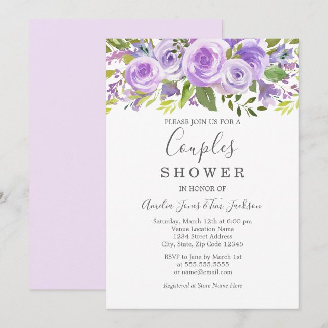 Invitación Lavender Rosa Floral Boda Ducha Parejas (Anverso / Reverso)