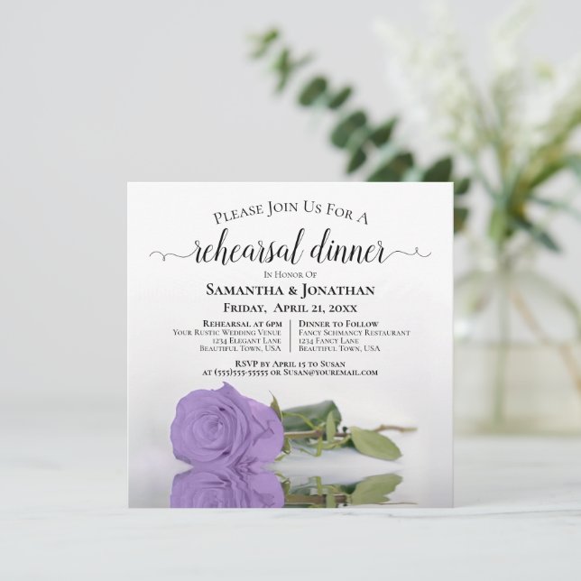 Invitación Lavender Rosa morado ensayo Boda y cena (Anverso de pie)