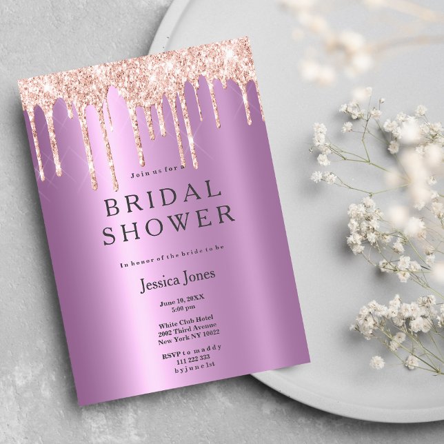 Invitación Lavender rosa oro purpurina goteo Bridal Shower (Lavender rose gold glitter drips Bridal Shower )