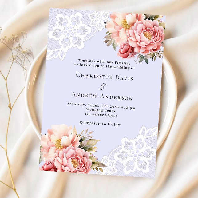 Invitación Lavender rosa rosa oro floral encaje boda de lujo (Subido por el creador)