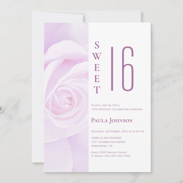 Invitación Lavender Rosa Sweet 16 Fiesta de cumpleaños (Anverso)