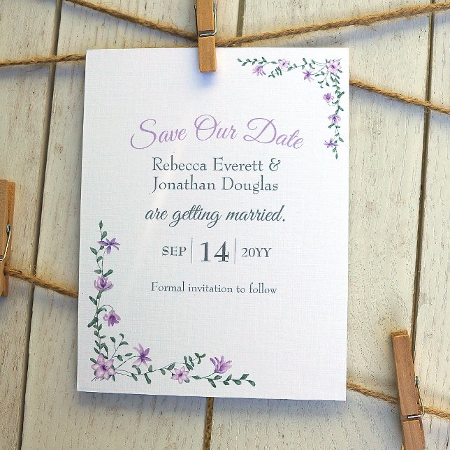 Invitación Lavender Rosa Vines Boda Ahorra Nuestra Fecha (lavender purple flowers wedding save our date card, dusty purple lilies)