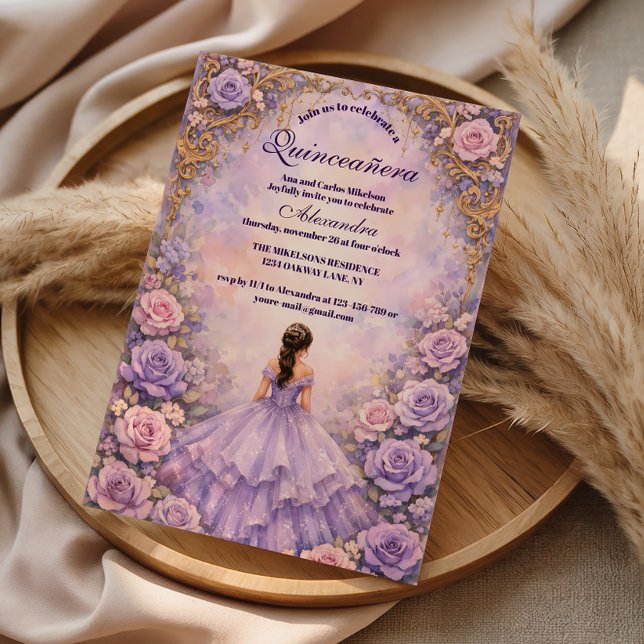 Invitación Lavender Rose Fairytale Quinceañera (Subido por el creador)