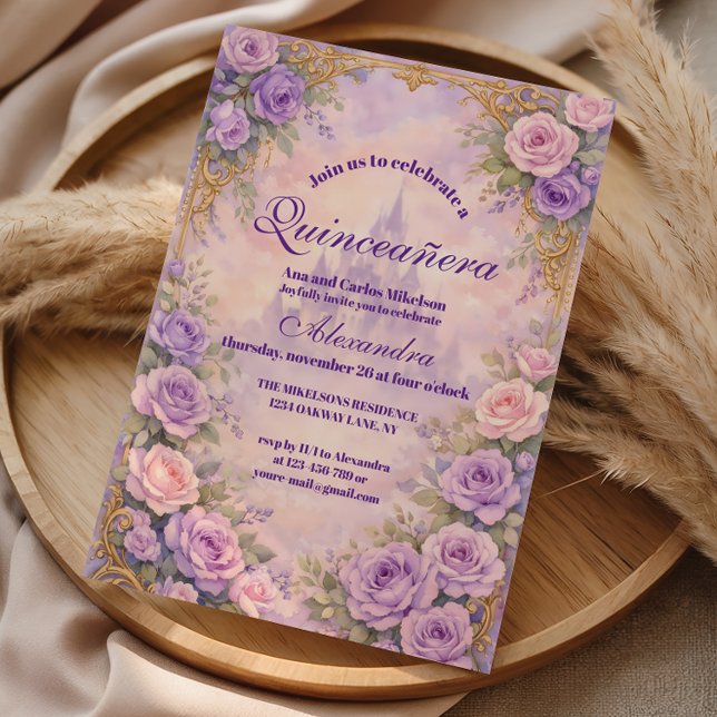 Invitación Lavender Rose Gold Garden Quinceañera (Subido por el creador)