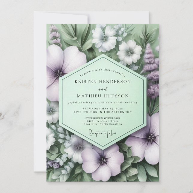 Invitación Lavender Sage Botanical Wedding (Anverso)