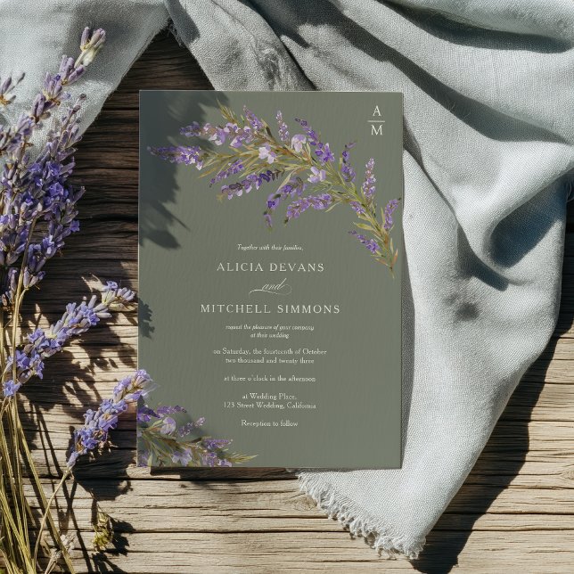 Invitación Lavender Sage Hand Painted Floral wedding  (Lavender Sage Hand Painted Floral wedding Invitation)
