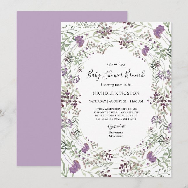Invitación Lavender Sage Wildflower Baby Shower Brunch (Anverso / Reverso)