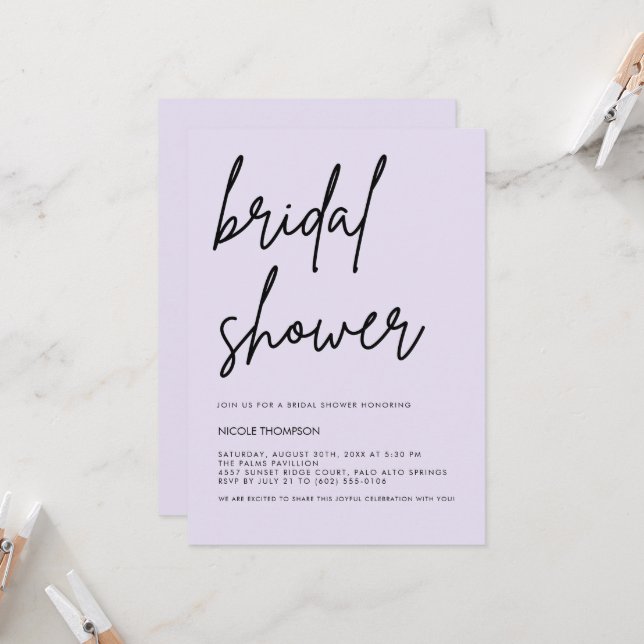 Invitación Lavender Script Modern Bridal Shower Invitation  (Anverso/Reverso In Situ)