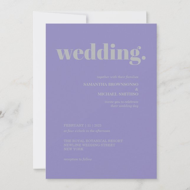 Invitación Lavender Silver Minimal Earth Tone Wedding (Anverso)