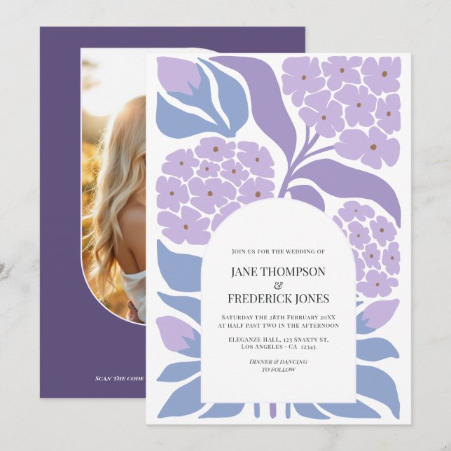 Invitación Lavender Sky Abstract Floral Modern Spring Wedding (Anverso / Reverso)