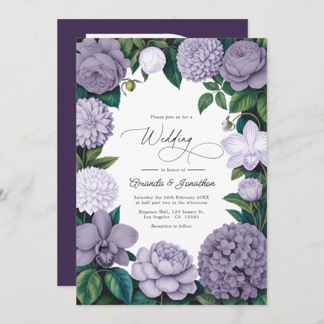 Invitación Lavender Smoke, Lilac Ash & Moonstone Wedding (Anverso / Reverso)