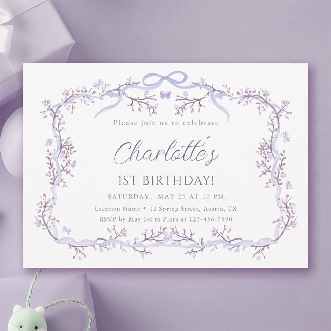 Invitación Lavender Spring Garden Fiesta de cumpleaños 1 (Subido por el creador)