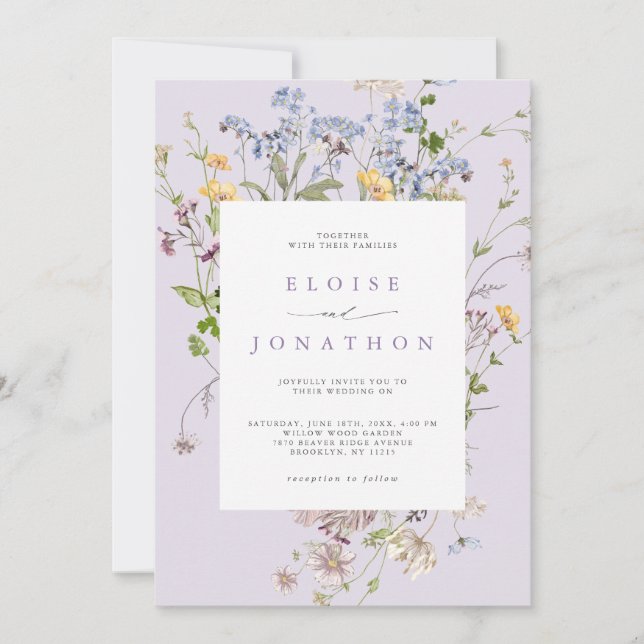 Invitación Lavender Spring Wildflower Meadow Garden Wedding   (Anverso)