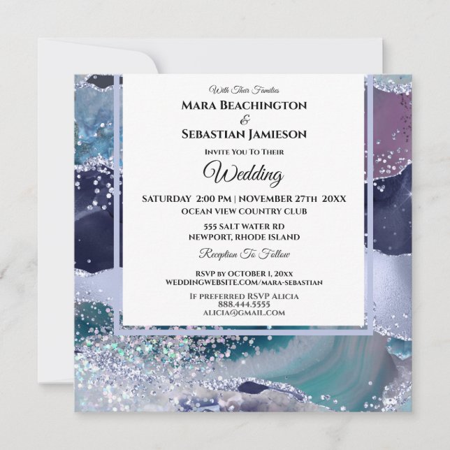 Invitación *~* Lavender Stars RSVP sitio web AGATE AR13 Boda (Anverso)