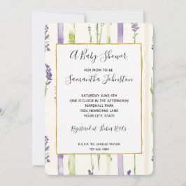 Invitación Lavender Stripes Floral Baby Shower
