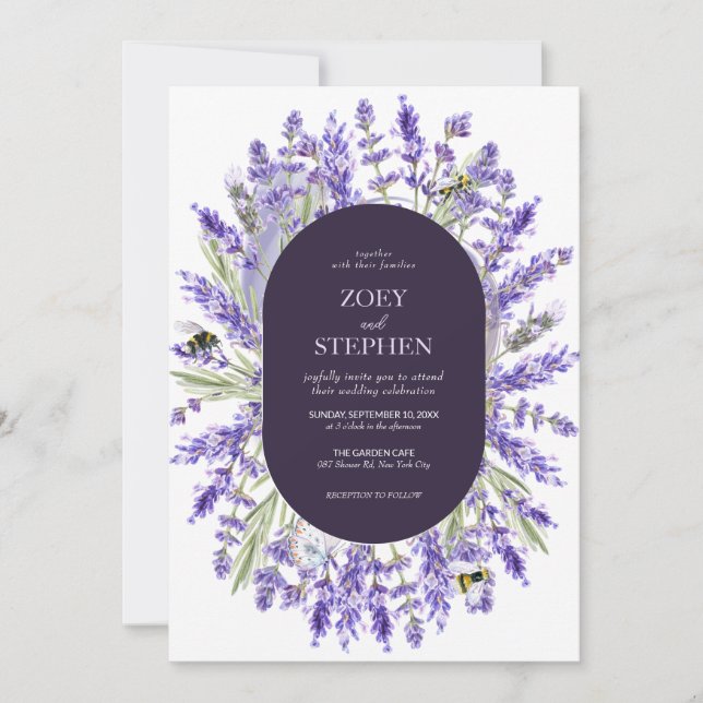 Invitación Lavender Suite | Elegante Boda de Primavera Floral (Anverso)