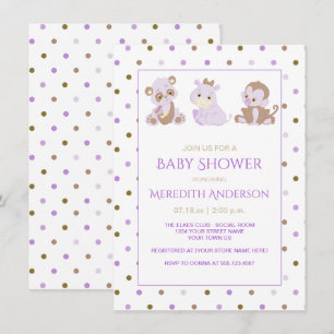 Invitación Lavender Tan Purple Polka puntos Baby Shower