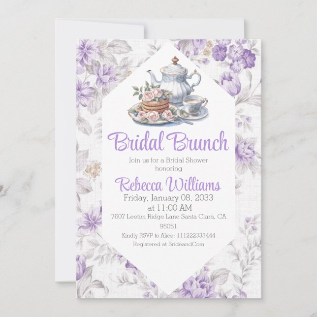 Invitación Lavender Tea Fiesta Brunch Floral Bridal Shower (Anverso)