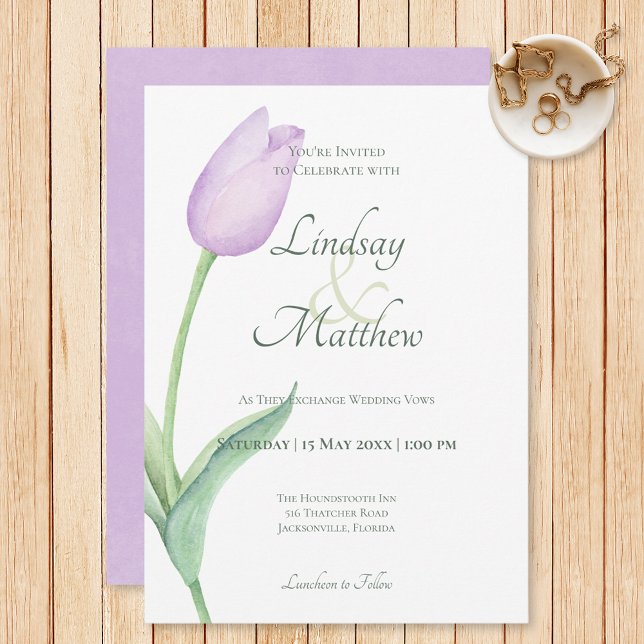 Invitación Lavender Tulip Solo Boda púrpura moderno (Subido por el creador)