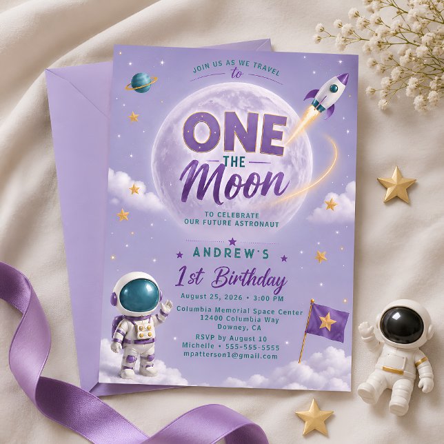 Invitación Lavender Uno En La Luna Primera Fiesta De Cumpleañ (Subido por el creador)