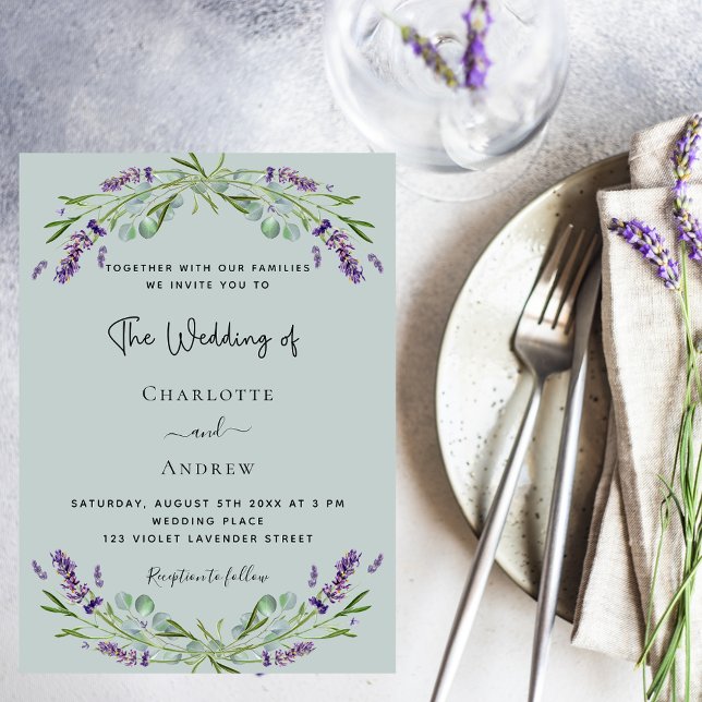 Invitación Lavender violeta eucalipto sage boda verde (Subido por el creador)