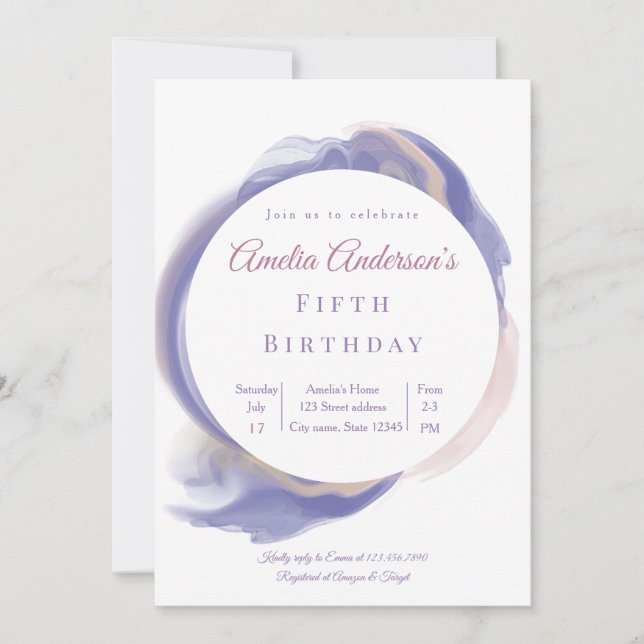 Invitación Lavender Watercolor Abstract Birthday Invitation (Anverso)