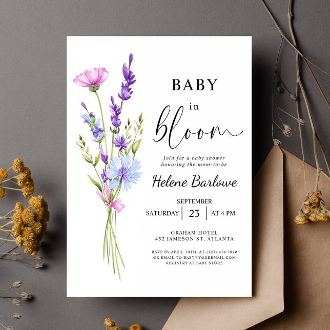 Invitación Lavender Watercolor Boho Wildflower Baby Shower (Lavender Watercolor Boho Wildflower Baby Shower Invitation)