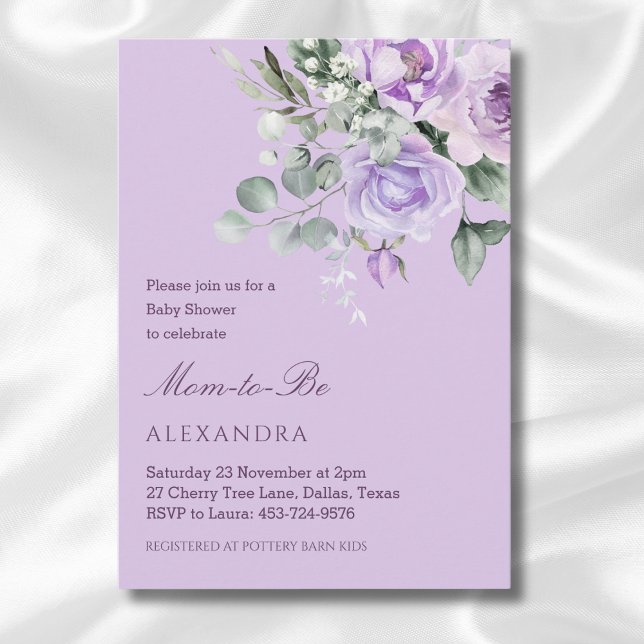 Invitación Lavender Watercolor Floral Baby Shower (Subido por el creador)