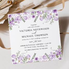 Invitación Lavender Watercolor Floral Square Boda