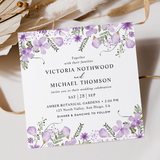 Invitación Lavender Watercolor Floral Square Boda (Subido por el creador)