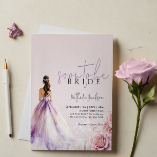 Invitación Lavender Watercolor Gown Floral Bridal Shower