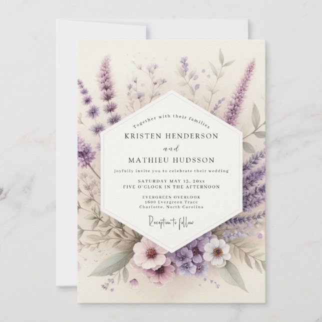 Invitación Lavender Watercolor Meadow Wedding (Anverso)