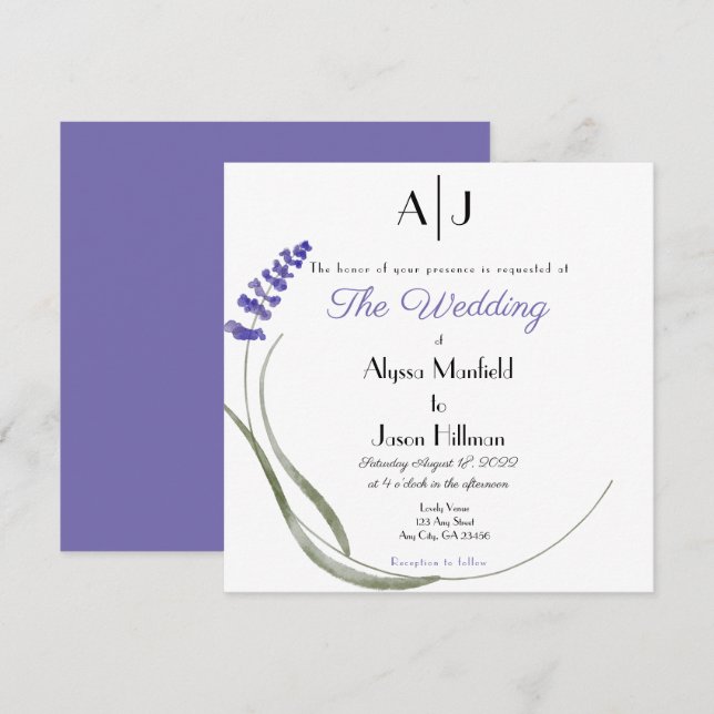 Invitación Lavender Wedding invitation (Anverso / Reverso)