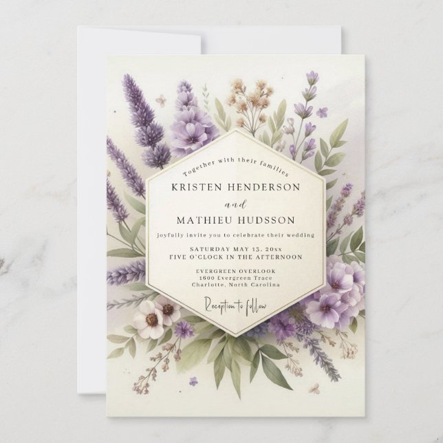 Invitación Lavender Whispering Flora Wedding (Anverso)