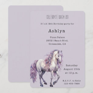 Invitación Lavender White Floral Horse Cowgirl Cumpleaños
