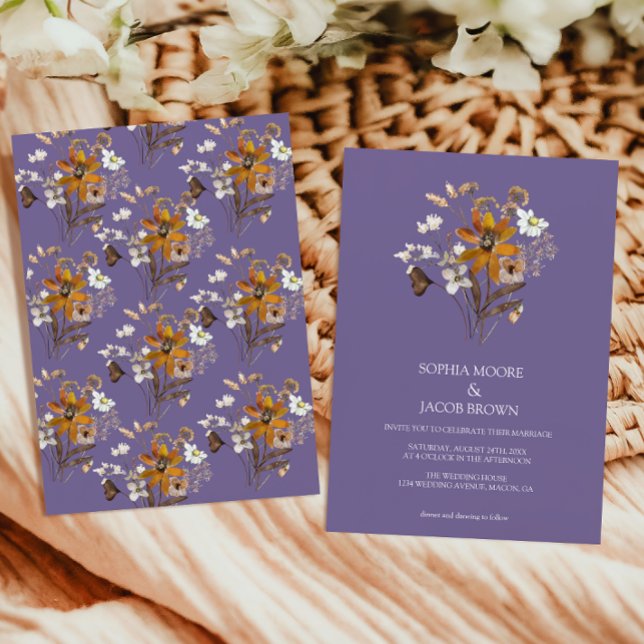 Invitación Lavender Wildflower Boho Fall Wedding (Subido por el creador)