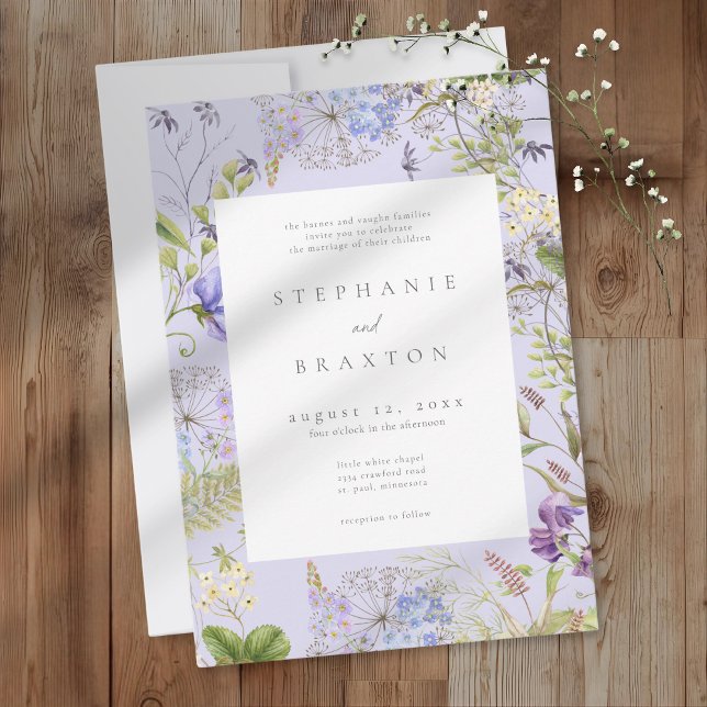 Invitación Lavender Wildflower Garden Romantic Wedding (Lavender Wildflower Garden Romantic Wedding Invitation)