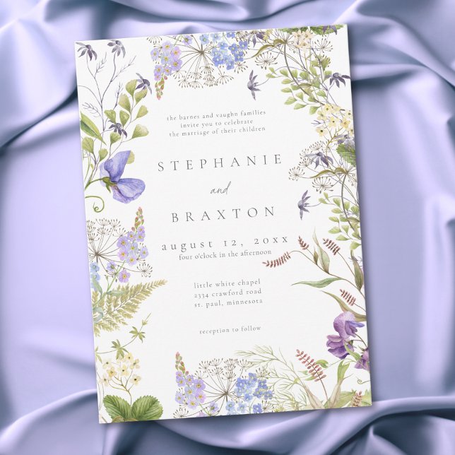 Invitación Lavender Wildflower Garden White Romantic Wedding (Lavender Wildflower Garden White Romantic Wedding Invitation)