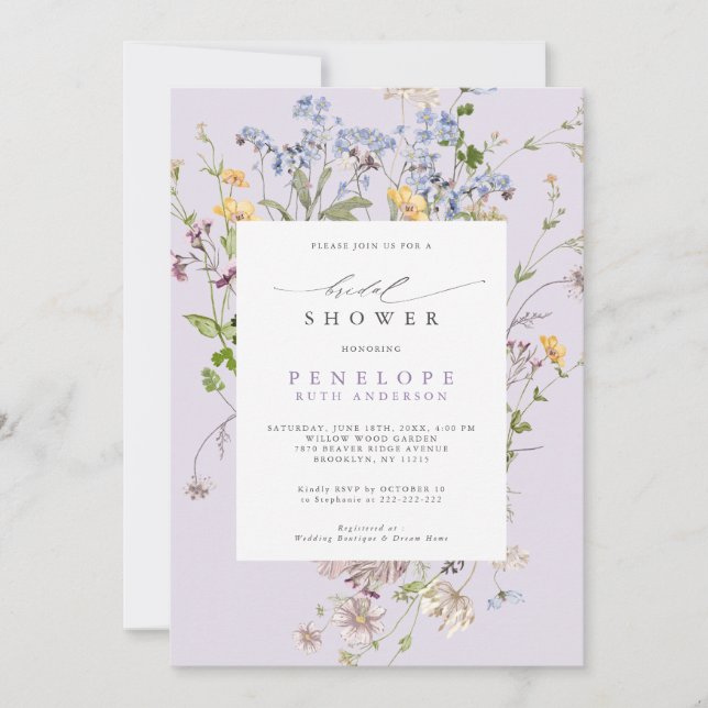 Invitación Lavender Wildflower Meadow Garden Bridal Shower (Anverso)