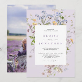 Invitación Lavender Wildflower Meadow Garden Photo Wedding  