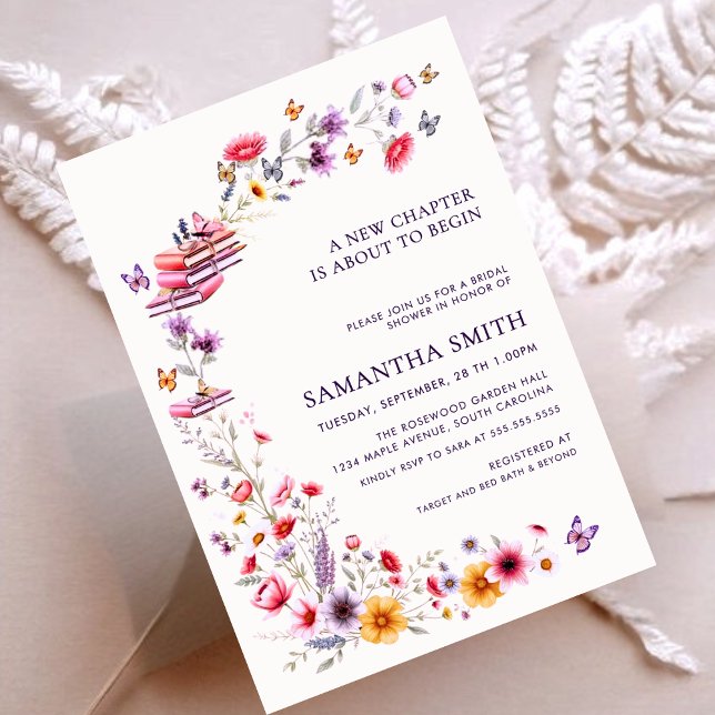 Invitación Lavender Wildflower New Chapter Bridal Shower (Celebrate her next chapter with elegant lavender wildflowers and storybook charm.)