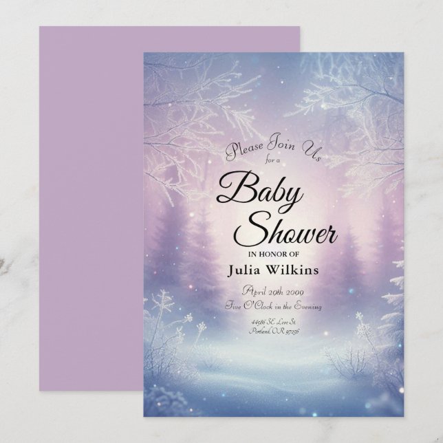 Invitación Lavender Winter Snowfall Serenade Baby Shower (Anverso / Reverso)