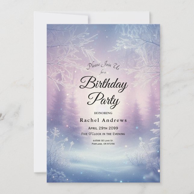 Invitación Lavender Winter Snowfall Serenade Birthday Party (Anverso)