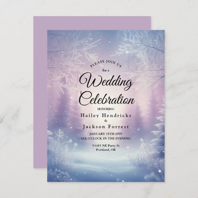 Invitación Lavender Winter Snowfall Serenade Boda (Anverso / Reverso)