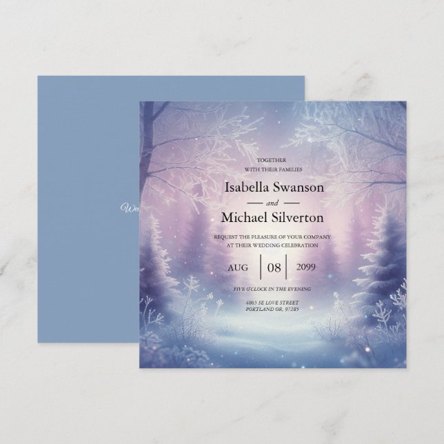 Invitación Lavender Winter Snowfall Serenade Boda (Anverso / Reverso)