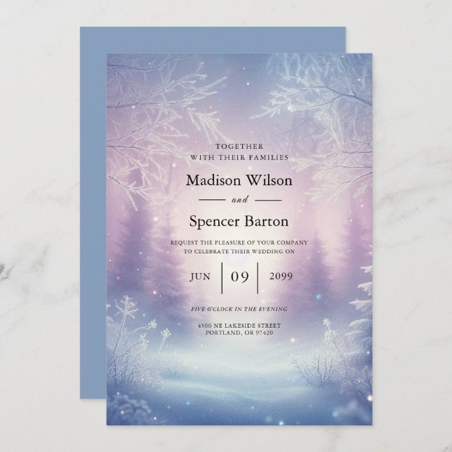 Invitación Lavender Winter Snowfall Serenade Boda (Anverso / Reverso)