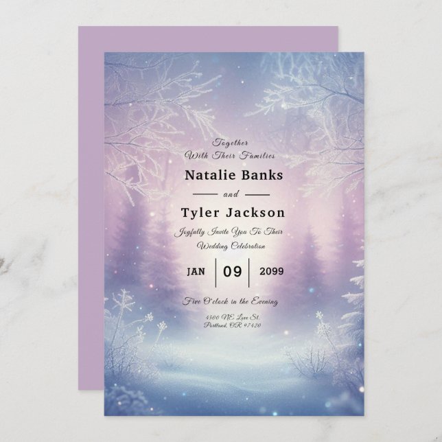 Invitación Lavender Winter Snowfall Serenade Boda (Anverso / Reverso)