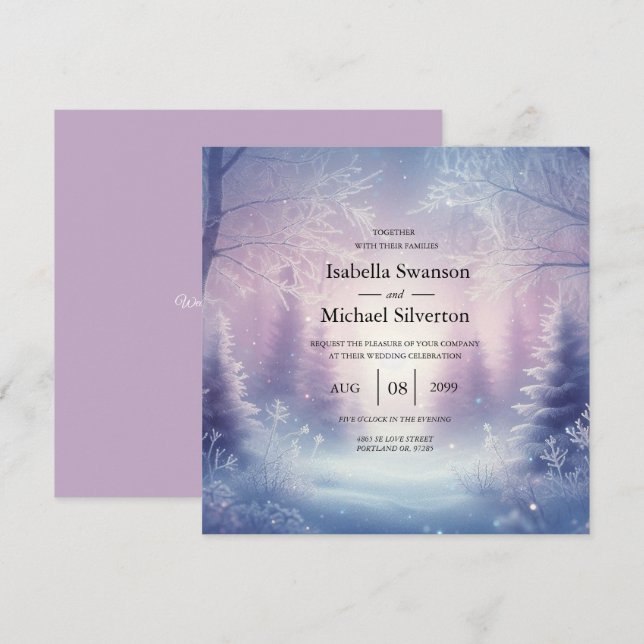Invitación Lavender Winter Snowfall Serenade Boda (Anverso / Reverso)